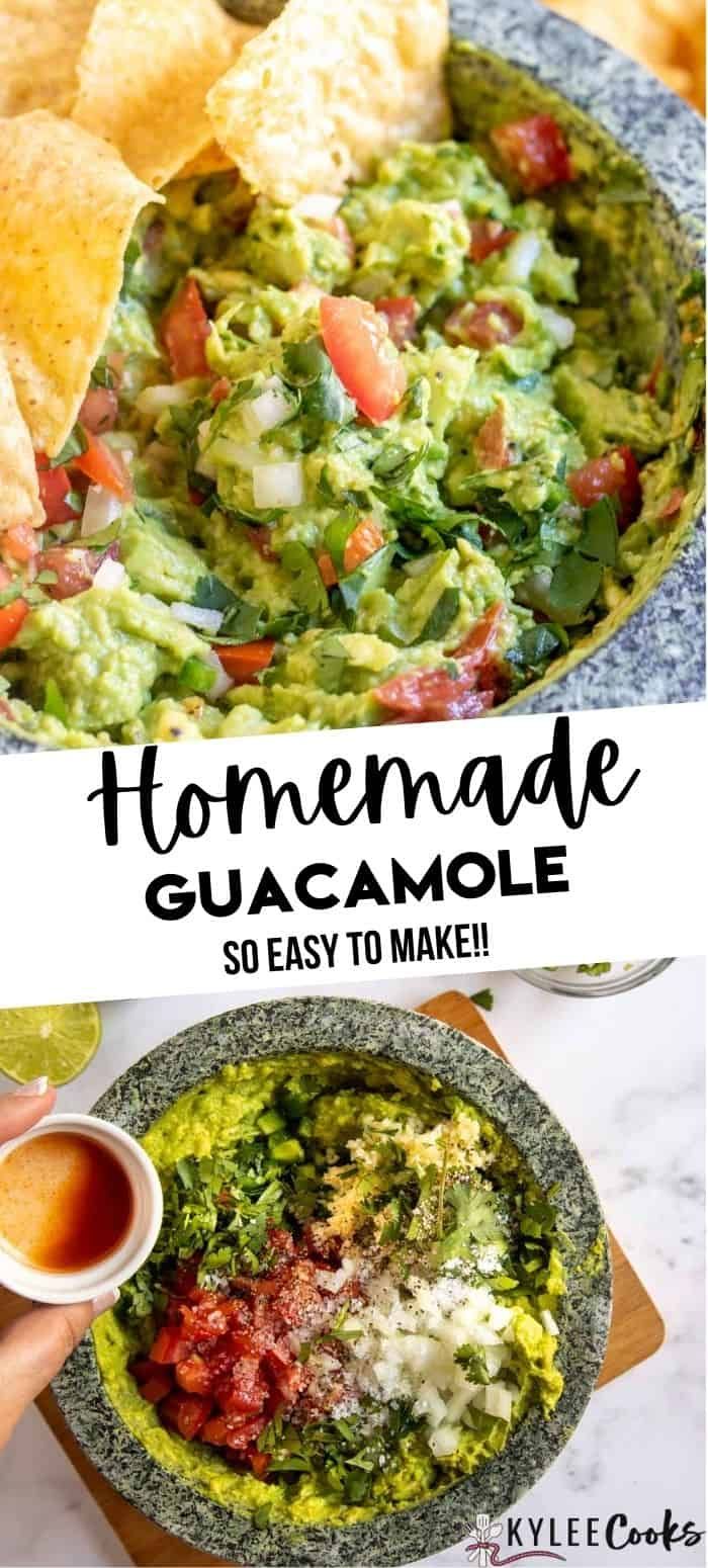 homemade guacamole in a bowl with tortilla chips on the side