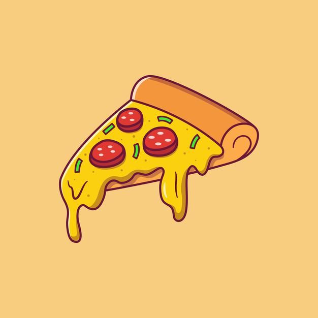 a slice of pizza with cheese and pepperoni on it's crust, sitting on a yellow background