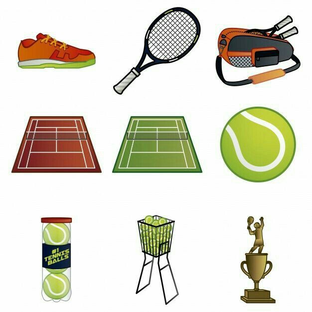 an image of tennis related items on a white background