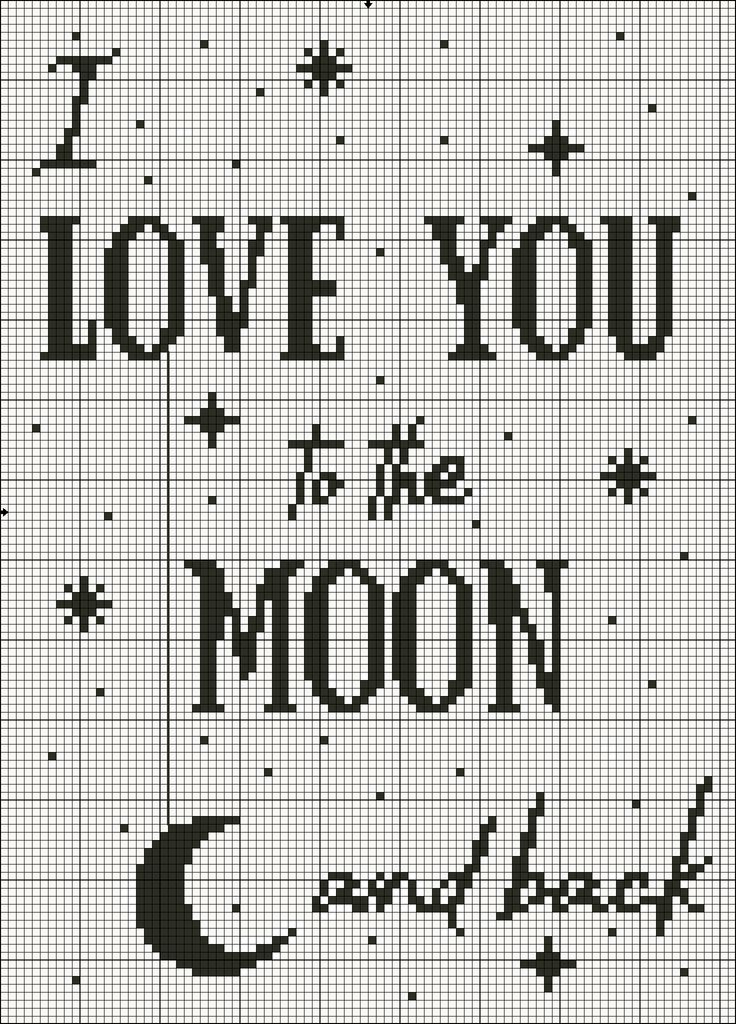 i love you to the moon and back cross stitch pattern in black and white with stars