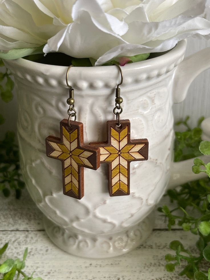 "Are you looking for a great statement earring?  These are a great pick.   They are made of Birch wood. Hand painted each will differ slightly. The earring measure 1.25x1.5\" top wood to bottom. Props not included.   Need larger quantities?  Dm me..." Natural Boho, Coral Lace, Boho Minimalist, Round Rock, Statement Earring, Lace Ribbon, Cross Earrings, Ribbon Trim, Birch Wood