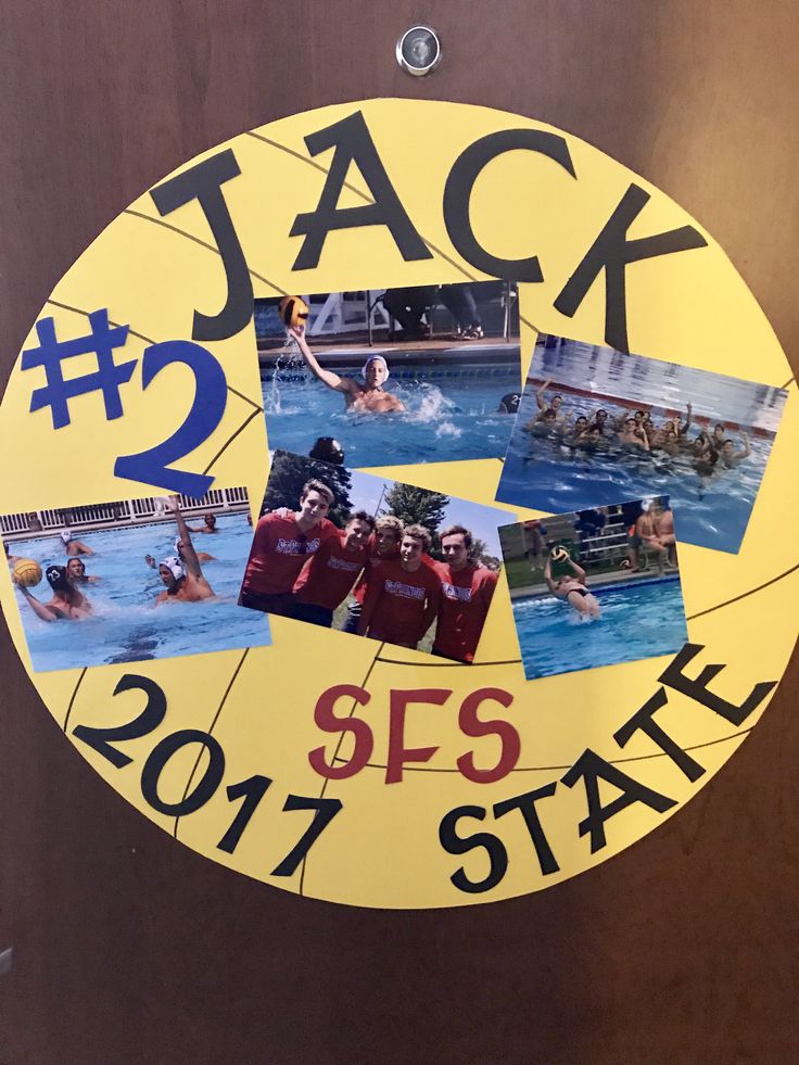 a sign with pictures of people swimming in a pool and the words jack 2 s fs state on it