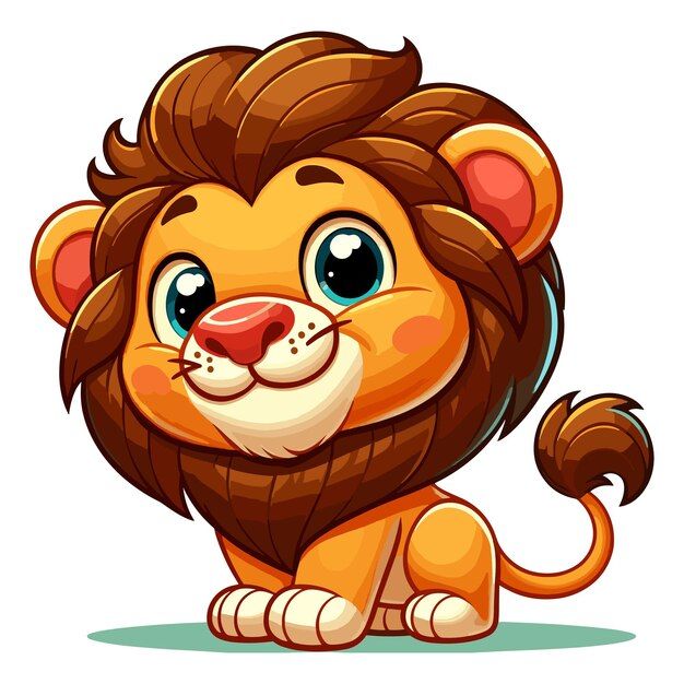 a cartoon lion sitting down with big eyes and a mane on his head, looking at the