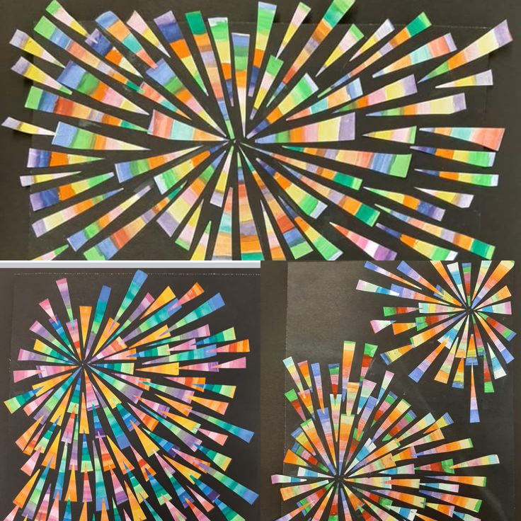 four different colored pieces of paper that have been cut out to look like a starburst