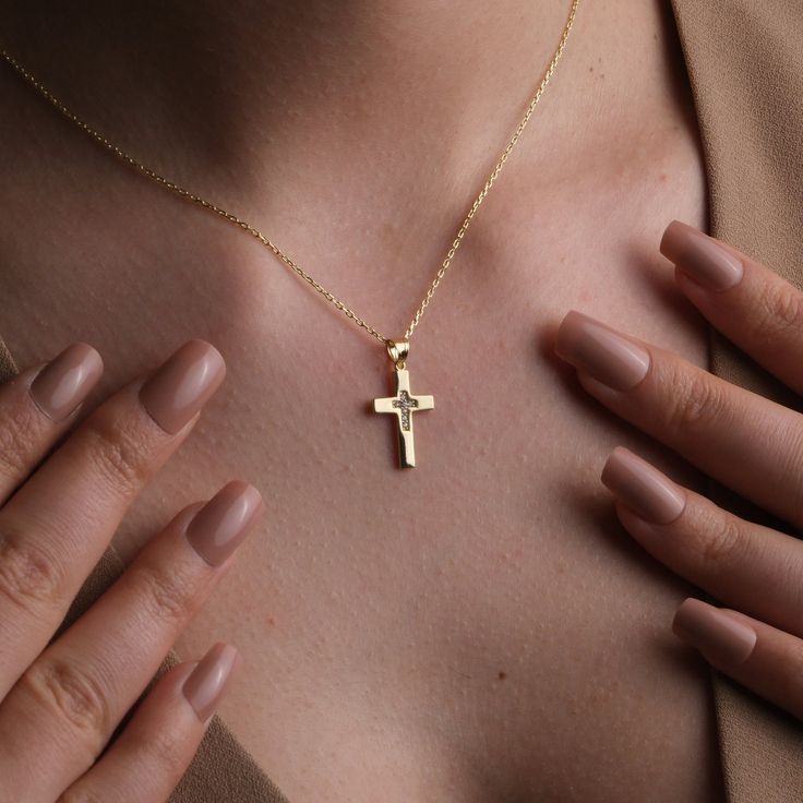 💖✨ Embrace Divine Simplicity with JewelryOneBoutique's 14K Dainty Stone Cross Necklace: A Timeless Expression of Faith and Elegance! ✨💖 Step into the realm of divine grace with our 14K Dainty Stone Cross Necklace, a delicate and meaningful gift perfect for Mother's Day, birthdays, and any occasion where a symbol of faith and beauty is cherished. 🌟 Graceful Elegance: 14K Dainty Stone Cross Necklace 🌟 ✨ Symbol of Faith: Our Dainty Stone Cross Necklace is more than just jewelry; it's a profound Gold Necklaces For Christmas Celebration, Handmade Cross Pendant Necklace For Weddings, Gold Necklace For Christmas Celebration, Spiritual Crucifix Necklace As Gift, Spiritual Jewelry For Christmas Gift, Spiritual Crucifix Necklace For Gift, Handmade Gold Necklaces For Christmas, Handmade Gold Necklace For Christmas, Yellow Gold Cross Pendant Charm Necklace As Gift