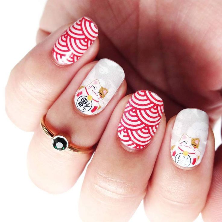 Japan Nail Art, Cat Nail Designs, Japan Nail, Cat Nail Art, New Years Nail Art, Cat Nail, Asian Nails, Nail Art Ombre, Cat Nails