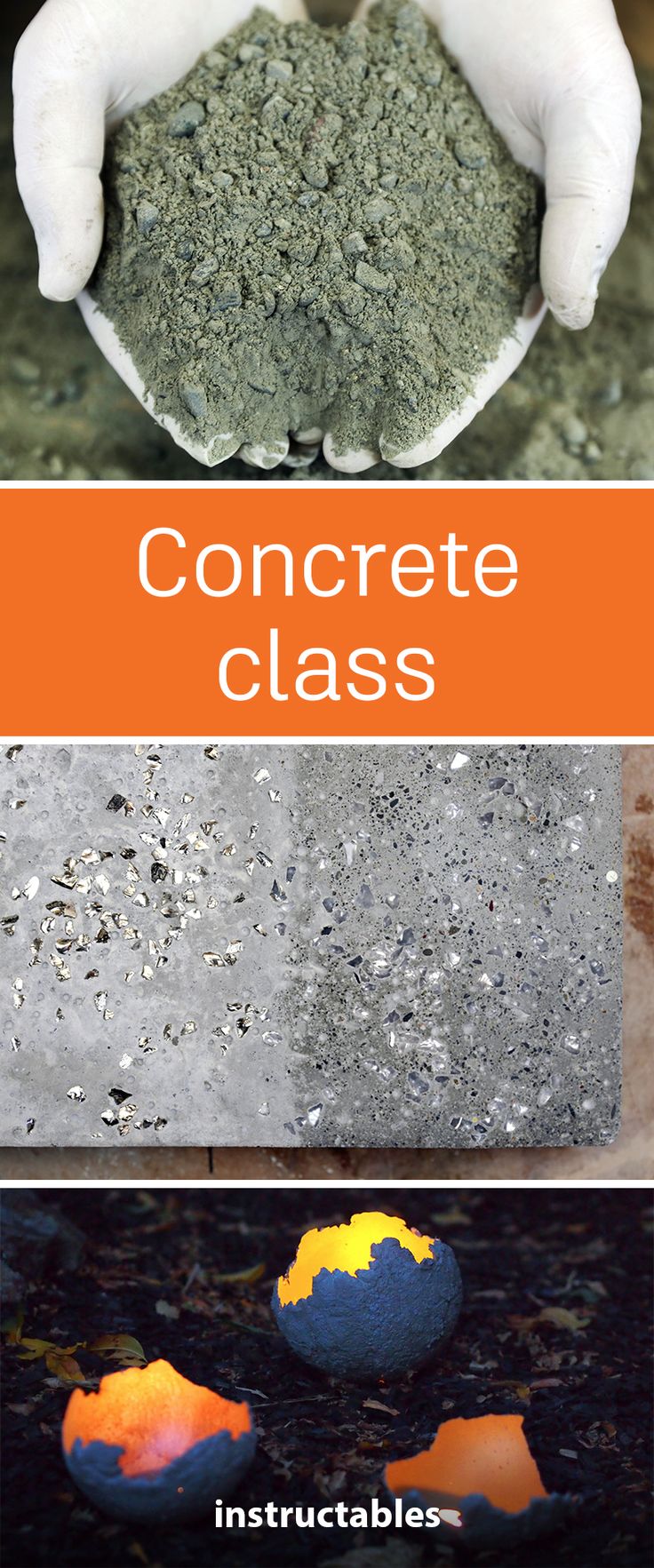 concrete class with hands holding two rocks and the words concrete class written in orange on it