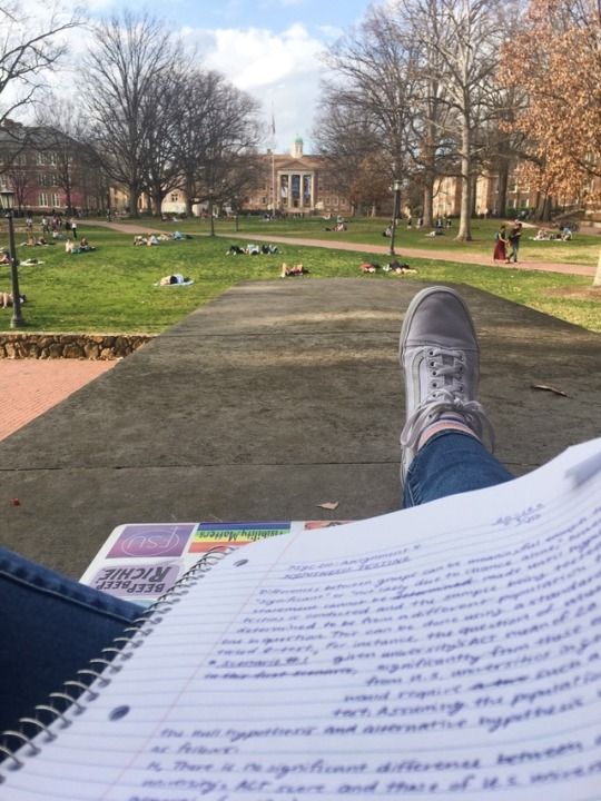 someone's feet resting on a book in the park