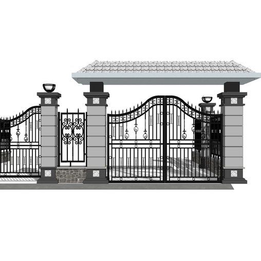 the front view of a house with an iron gate