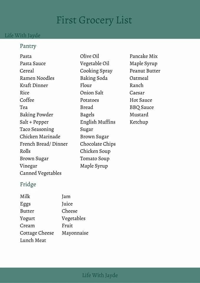 the first grocery list is shown in green