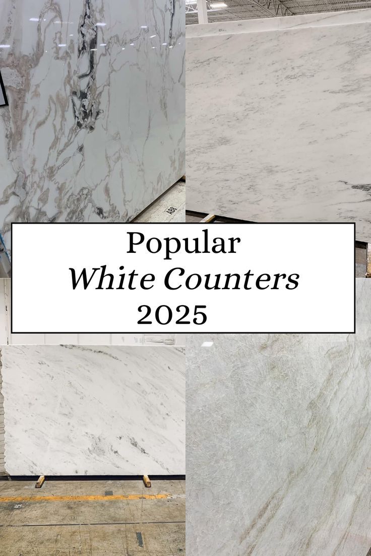 marble counter tops with the words popular white counters 2095 on it and below them