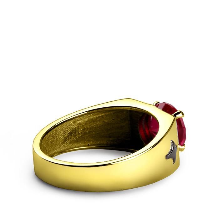 Inspired by vintage jewelry, this stunning 10k yellow gold ring will sure be treasured for years to come. Metal: 10k Yellow Gold Ruby: carat total weight - 2.40 diameter - 8mm setting - prong setting Ring With Ruby, Yellow Gold Mens Rings, Wedding Stone, Mens Gemstone Rings, Mens Gold Rings, Round Sapphire, All Gems, Gold Band Ring, Ring For Men