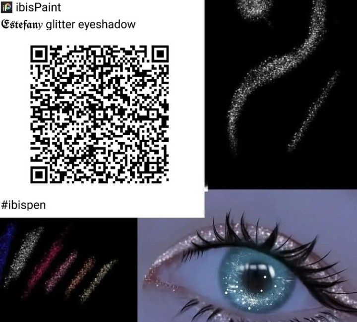 an eye with glitter eyeshadow next to a qr code for the iris