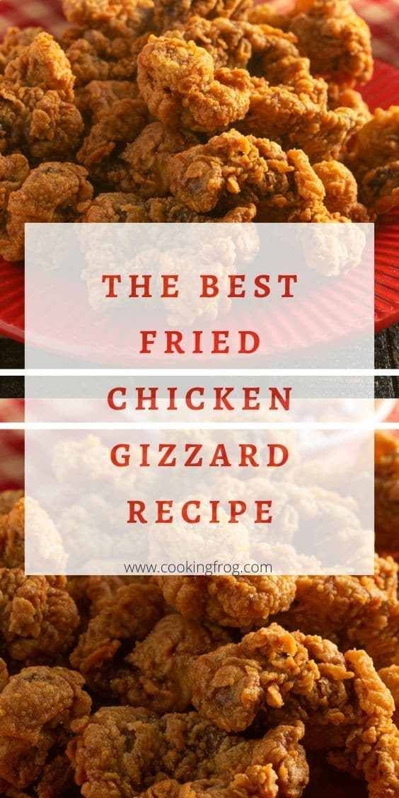 the best fried chicken gizzard recipe on a red plate with text overlay