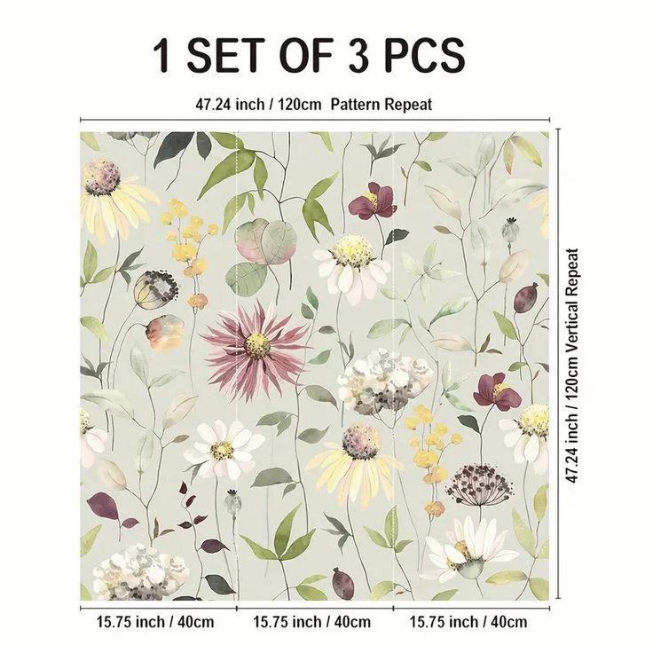 an image of a flower pattern with the measurements for each piece in this wallpaper