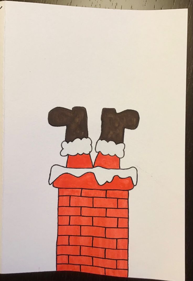 a drawing of two dogs sticking their heads out of a chimney with snow on top