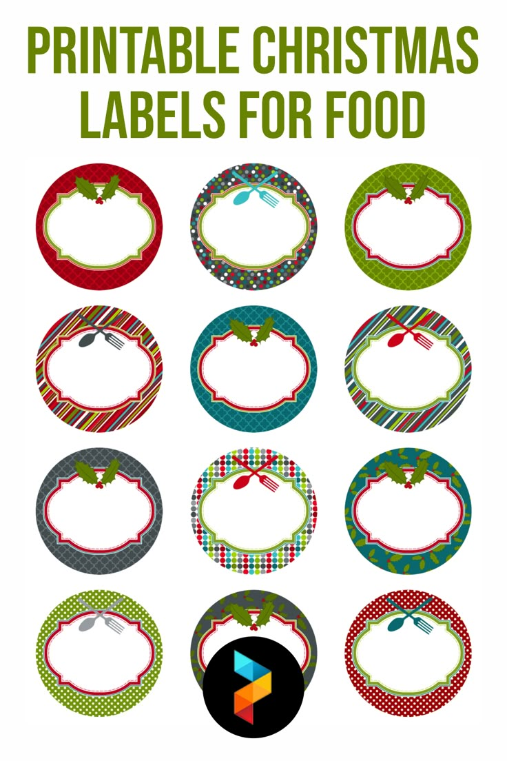 printable christmas labels for food on a white background with green and red circles in the middle