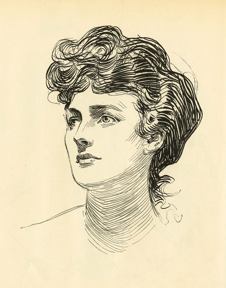 a drawing of a woman with curly hair