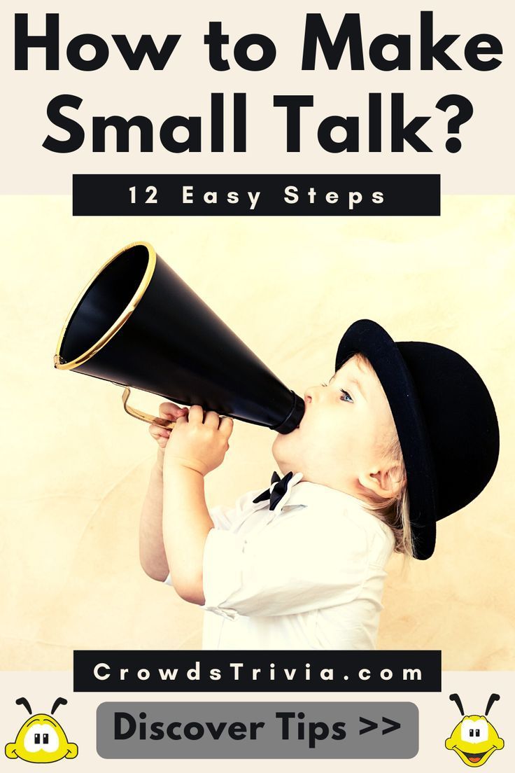 a young boy holding a black megaphone with the words how to make small talk?