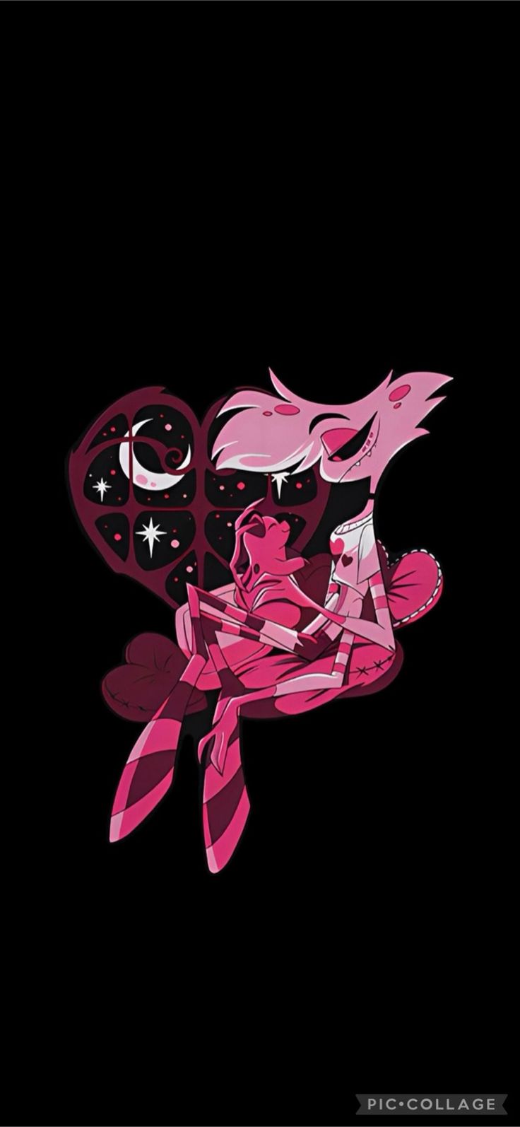 a pink and black cartoon character with stars on her chest, holding a heart shaped object