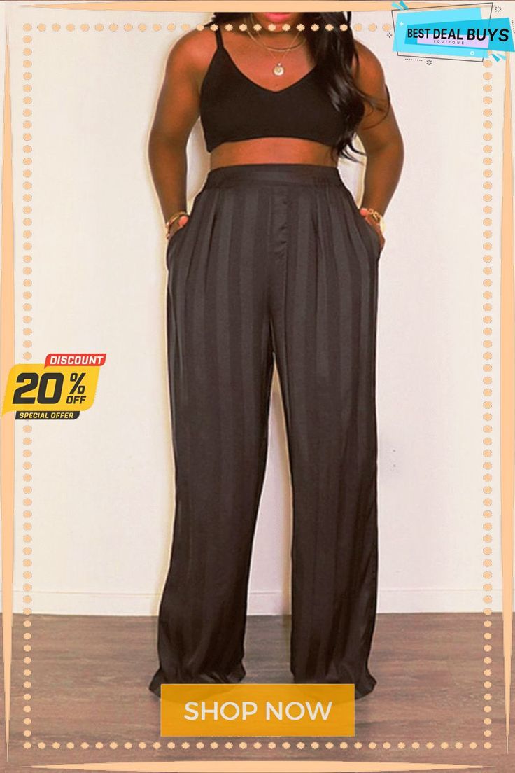 Striped Pocket High Waist Wide Leg Pants High-waisted Pants With Pockets For Night Out, Night Out High-waisted Pants With Pockets, Casual Trousers For Night Out, High Waist Cargo Pants For Summer Night Out, High Waist Summer Cargo Pants For Night Out, Casual Bottoms With Pockets For Night Out, High Waist Cargo Pants For Night Out In Summer, High-waisted Wide Leg Pants With Pockets For Night Out, Stretch Wide Leg Pants With Pockets For Night Out