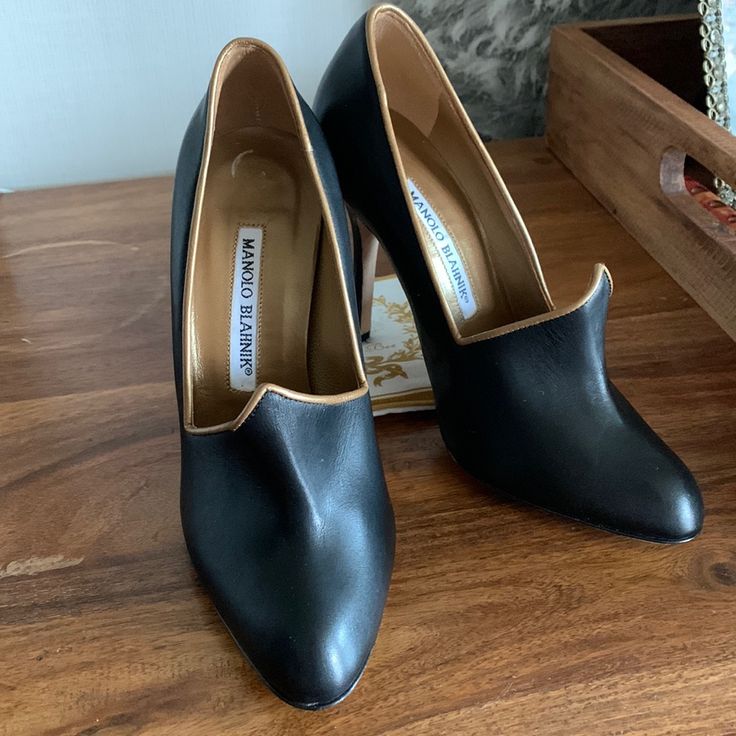 These “Horn” Heels Are In Pristine Condition And Have Never Been Worn. Size 5 Is Unique And It Takes A Special Buyer To Find Them. And We Have Them! Gorgeous Black Leather With Just A Tiny Hint Of Scuffs On The Back Side. See Pic With The Back Anglejust Above The Heel. 4” Heel. Designer Fitted Court Shoes With Sculpted Heel, Designer Fitted Court Shoes With Pointed Toe, Designer Court Shoes With Padded Heel And Fitted Style, Designer Fitted Court Shoes With Padded Heel, Fitted Almond Toe Heels For Galas, Designer Fitted Court Shoes, Elegant Evening Heels With Leather Sole, Elegant Heels With Leather Sole And Fitted Design, Elegant Heels With Fitted Leather Sole