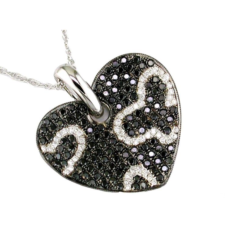 Royal 14K White Gold Heart Pendant with Black and White Diamonds - 1.49 Carat Total Diamond Weight Gold Heart Pendant, Heart Pendant Gold, Heart Pendant Diamond, Everlasting Love, Royal Jewelry, Stone Heart, Fine Jewelry Gift, Gold Heart, Metal Necklaces