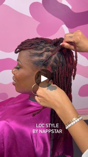 Half Up Half Down Loc Styles Locks, Nappstar Locs Styles, Nappstar Locs, Dredlocs Style Woman, Starter Interlock Locs, Stater Locs Women, Short Dreads Styles For Women, Medium Interlocked Locs, Half Up Half Down Loc Styles