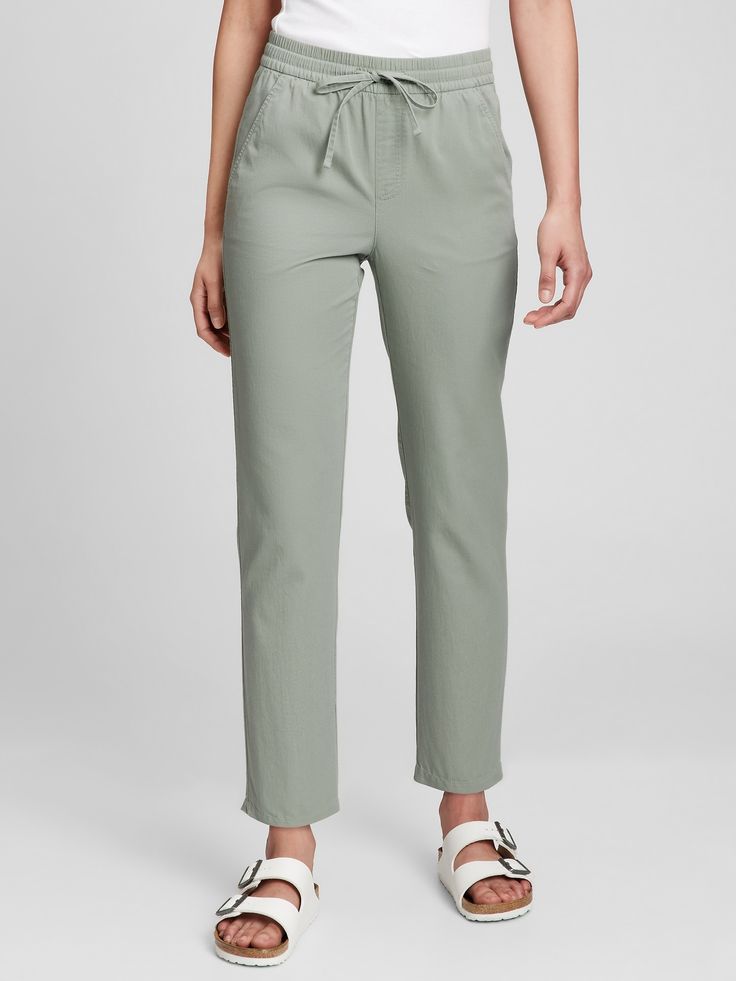 Easy Straight Pull-On Pants With Washwell | Gap Factory Casual Cargo Pants With Paperbag Waist, Casual Cargo Pants With Paperbag Waist For Work, Casual Tie Waist Paperbag Bottoms, Casual Paperbag Waist Pants With Pockets, Casual Pants With Paperbag Waist And Elastic Waistband, Casual Pants With Paperbag Waist And Elastic Band, Casual Pants With Elastic Paperbag Waist, Casual Spring Cargo Pants With Pull-on Style, Casual Paperbag Waist Pants With Elastic Band