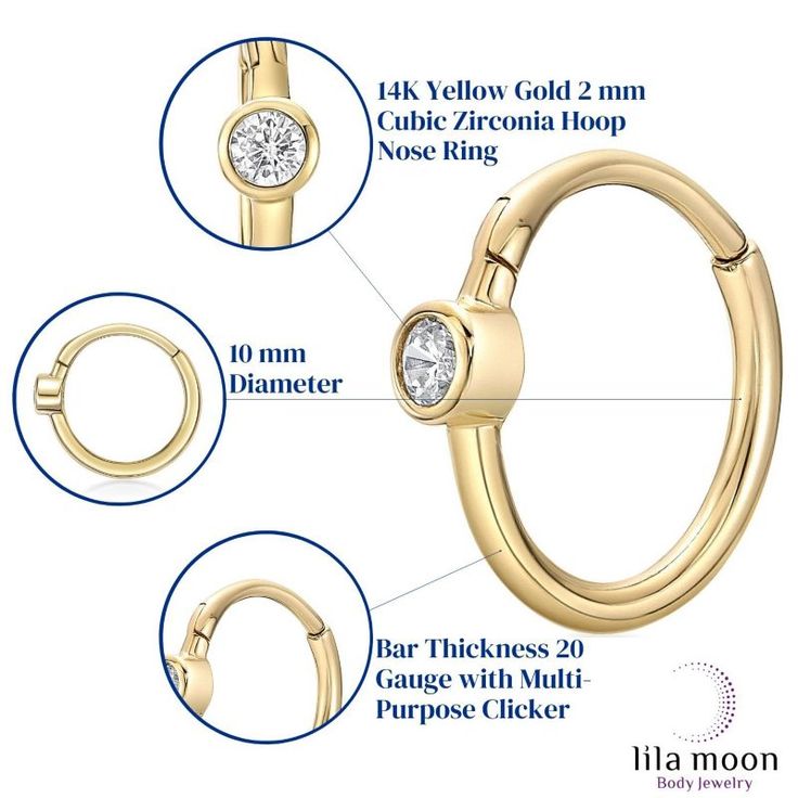 This versatile 14k gold Lila Moon clicker earring sports an eye-catching cubic zirconia stone to add a little sparkle to any ensemble. This versatile 14k gold Lila Moon clicker earring sports an eye-catching cubic zirconia stone to add a little sparkle to any ensemble. Length: 10 mm Nickel free Metal: 14k gold Finish: polished Packaging: pouchSTONE DETAILS Stone type: cubic zirconia Total weight: less than 1/10 ct. Shape: round Setting: bezel Gemstones may have been treated to enhance their appe Hypoallergenic 14k Gold Diamond White Jewelry, Hypoallergenic Round Diamond Jewelry, Gold Huggie Jewelry With Single Diamond, Gold Huggie Diamond Earrings With Halo, Gold Diamond Hoop Earrings With Bezel Setting, Gold Huggie Halo Diamond Earrings, Gold Halo Huggie Diamond Earrings, Gold Hypoallergenic Diamond Earrings, Hypoallergenic Yellow Gold Round Diamond Earrings