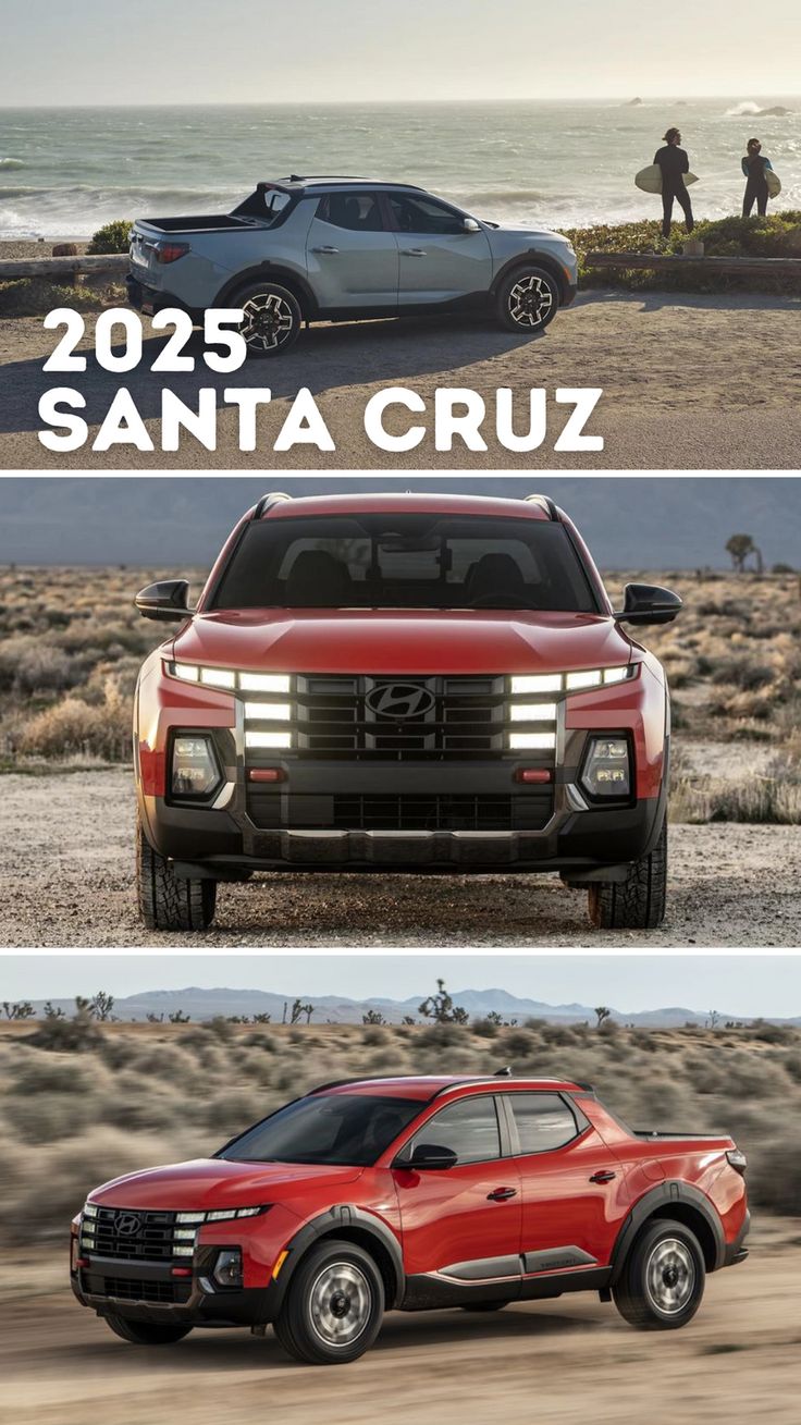 three different cars are shown side by side on the same page, and one is red