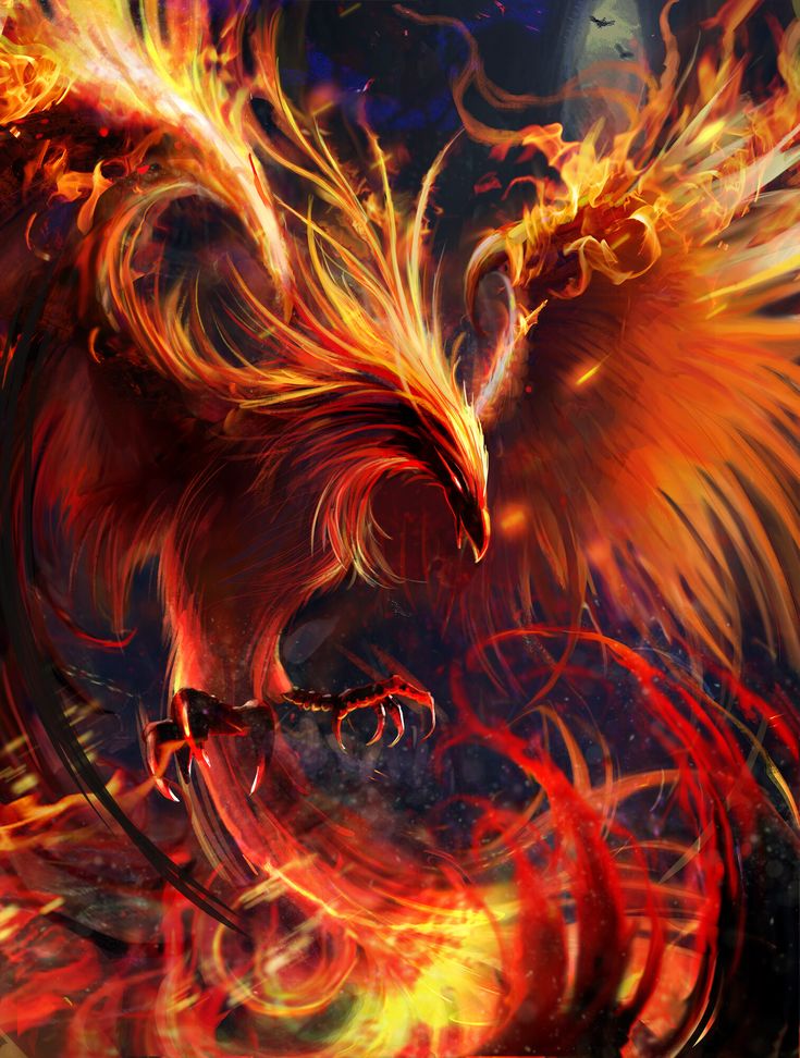 an artistic painting of a fire bird