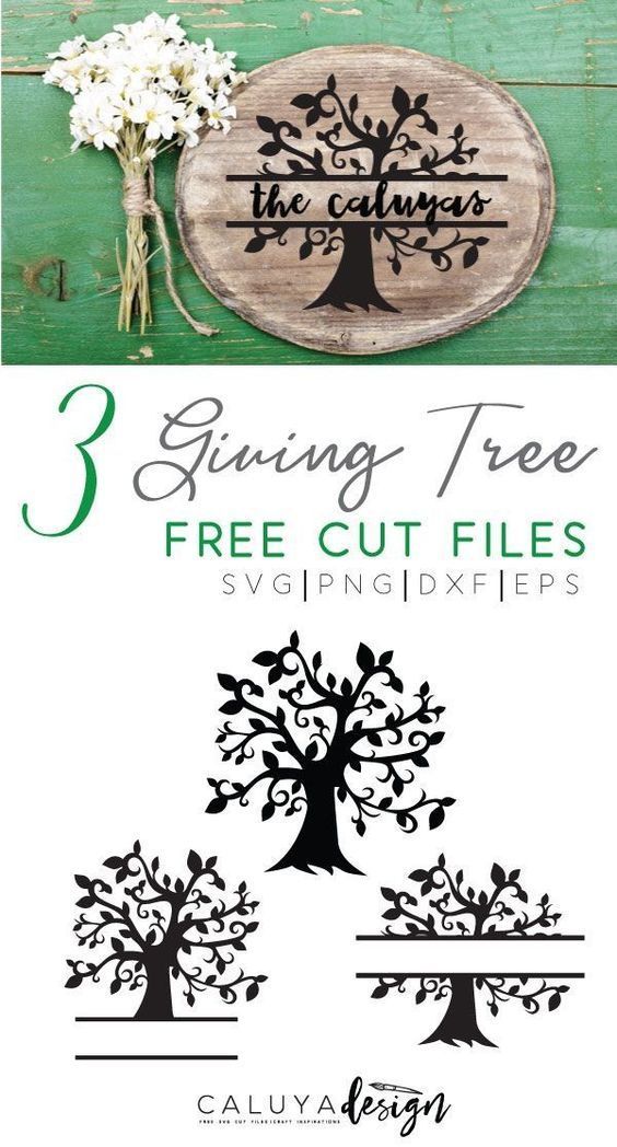 three tree cut files with the words, 3 cutting tree free cut files svpng and