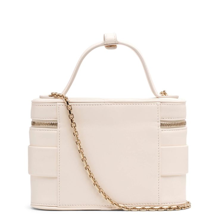 White leather mini bag from Roger Vivier. The Roger Vivier Vanity bag is made of leather, featuring the designer's signature buckle, a portable handle in metallic leather along with a sliding metal shoulder strap.Measurements: L17 x H11 x W6.5 cmMade in Italy Leather Mini Bag, Micro Bag, Vanity Bag, Roger Vivier, Metallic Leather, Leather Mini, White Leather, Mini Bag, Shoulder Strap