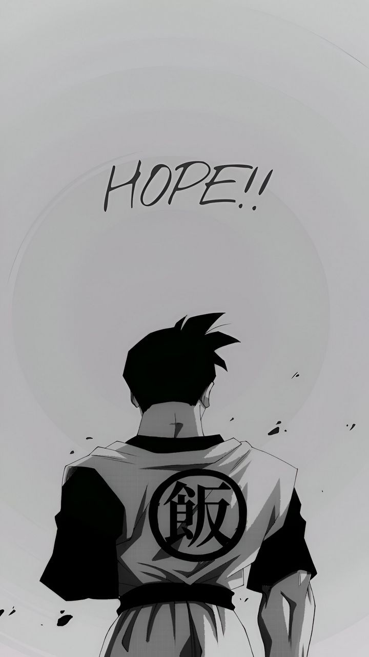 an anime character with the words hope written on his chest and back, standing in front of