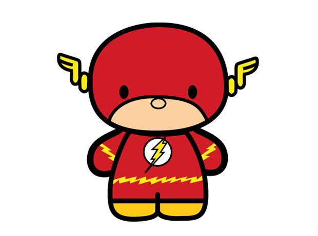 a cartoon character with wings and a flash on it's chest, wearing a red outfit