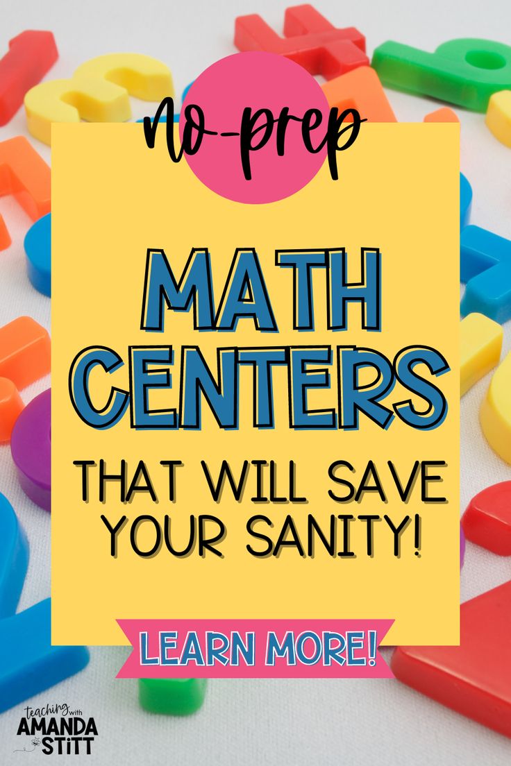 the words no prep math centers that will save your sanitiy are surrounded by plastic letters