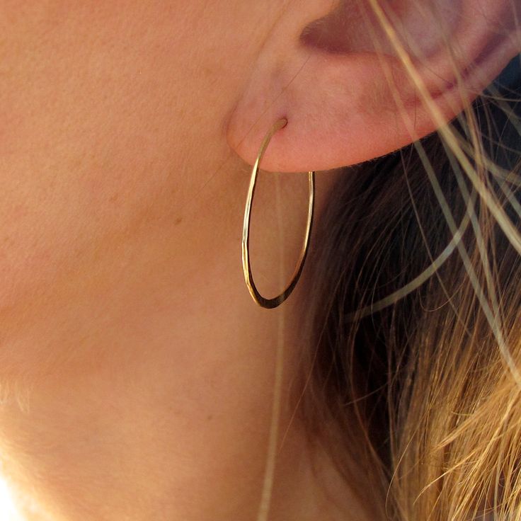 "These delicate hand crafted 14k gold filled, sterling silver, or rose gold filled hoops are hand shaped, filed, forged and polished to a glittering finish. The high quality metal will never turn no matter how much you wear them - just clean them with some windex or warm soapy water and they're good to go! They measure 1\" in diameter, are virtually weightless, and close with a loop in the back. These earrings are in it for the long haul : we only use high quality 14k gold filled and rose gold f Everyday 14k Rose Gold Hoop Earrings, Everyday Rose Gold 14k Hoop Earrings, Nickel-free 14k Gold Hoop Jewelry, Simple 14k Rose Gold Hoop Earrings, Simple Rose Gold Hoop Jewelry, Simple Rose Gold Huggie Jewelry, Hypoallergenic Rose Gold Hoop Earrings In 14k Gold, Rose Gold Small Hoop Earrings In 14k Gold Filled, Rose Gold Small Hoop 14k Gold Filled Jewelry