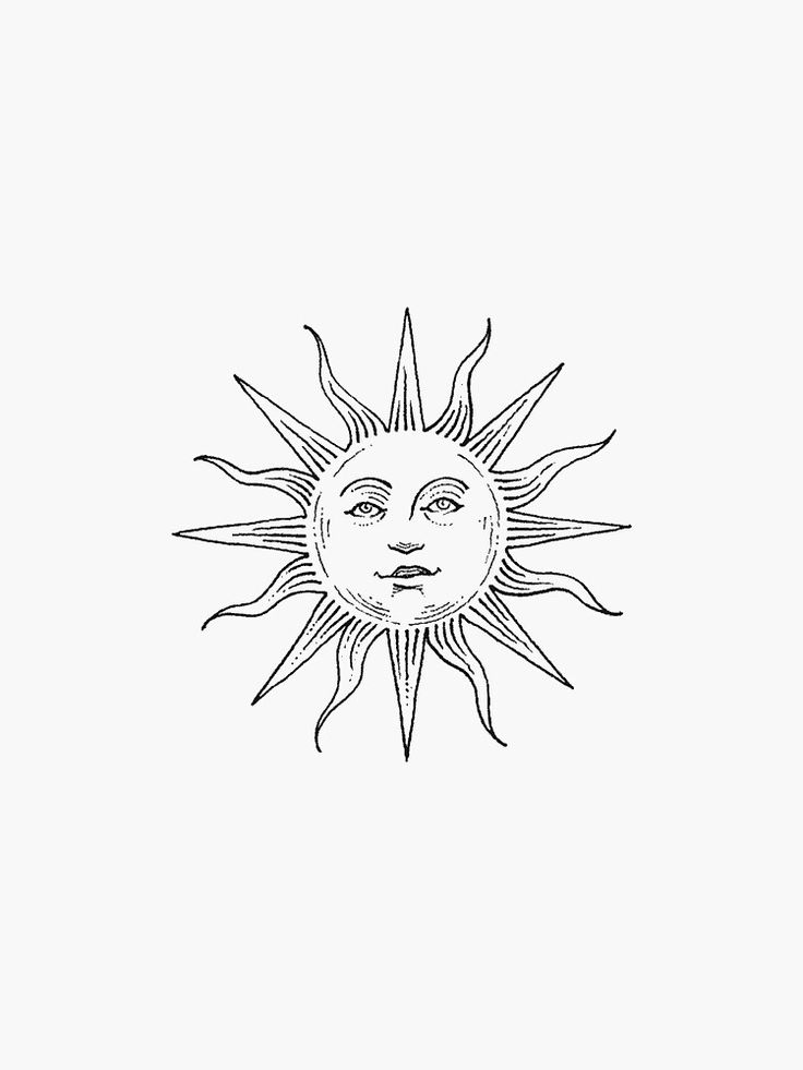 a drawing of the sun with its face drawn in black ink on a white background