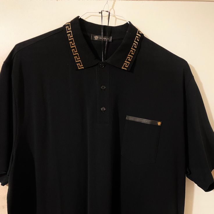 New Versace Black Polo Shirt Size: 3x Authentic Versace Polo Shirt, Versace Polo, Versace Shirts, Polo Shirt Colors, White Polo Shirt, Black Polo Shirt, Versace Shirt, Printed Polo Shirts, Black Polo