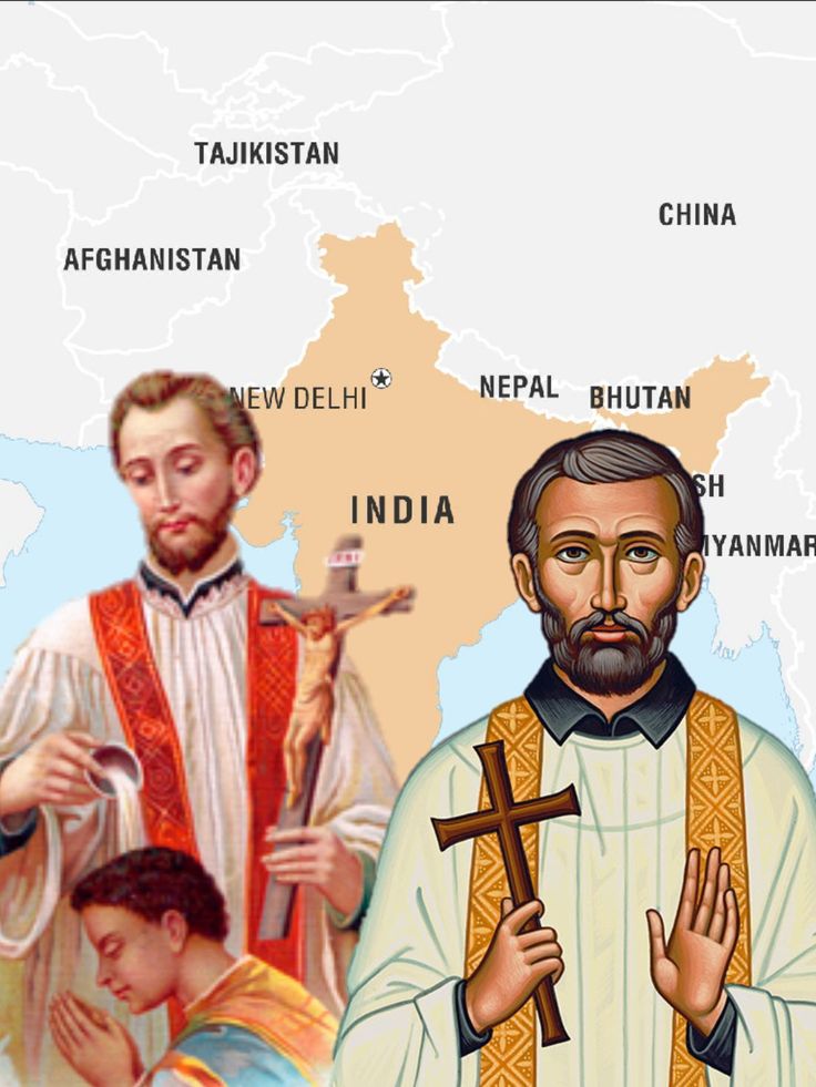 an image of jesus holding the cross with other people around him and map of india in the background