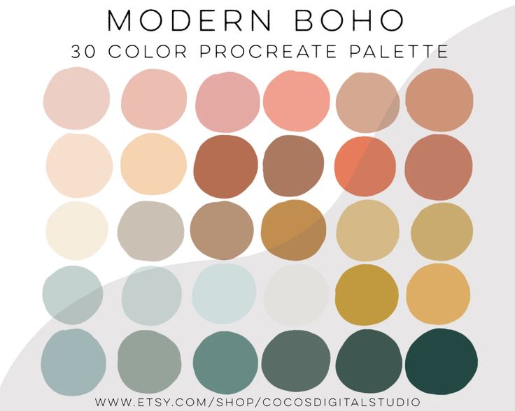 the modern boho color palette is shown in shades of brown, beige and green