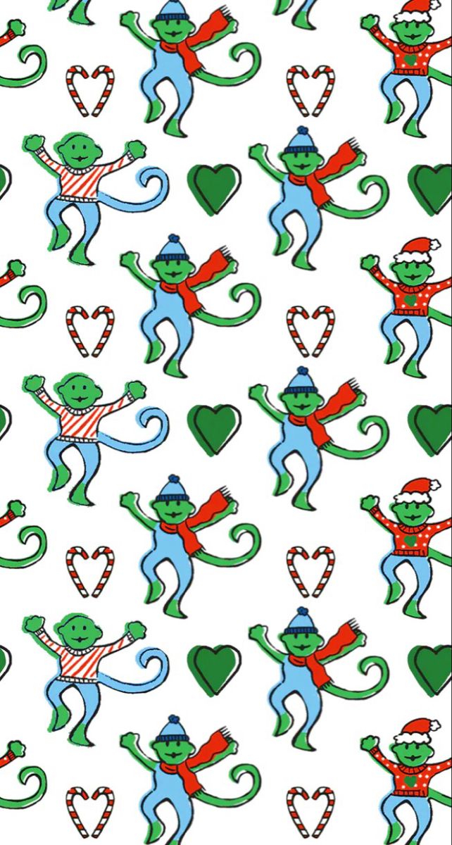 an image of monkeys with hearts and candy canes