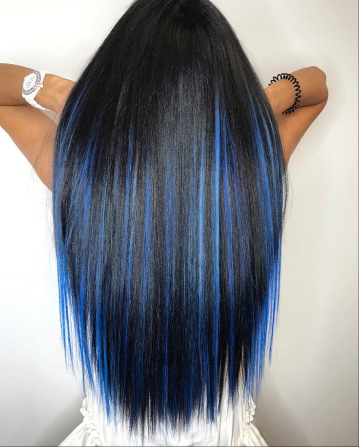 Blue Hair Underneath, Blue And Black Braids, Black Braids Hairstyles, Blue Hair Streaks, Exotic Hair Color, Blue Hair Highlights, Undercut Long Hair, Blue Ombre Hair, Blue Black Hair