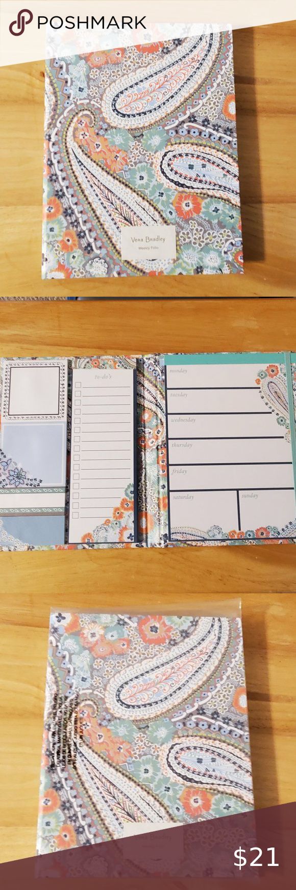 Vera Bradley Citrus Paisley Weekly Folio Weekly Notepad, Home Work, To Do, Paisley Print, Elastic Band, Vera Bradley, Paisley, Elastic