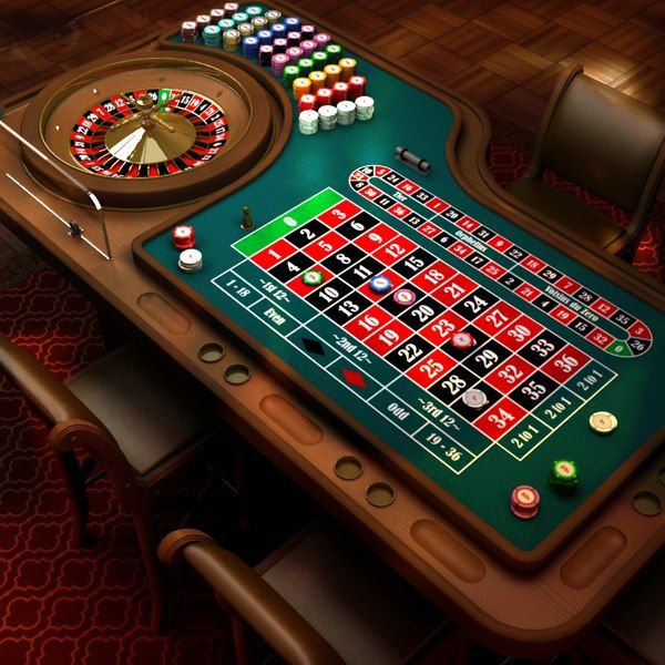 a casino table with several rouleets and dices