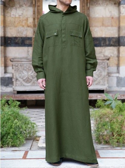 Men's Thobes by SHUKR Islamic Clothing Modern Islamic Clothing, Thobes Men, Muslim Men Clothing, Green Jacket Outfit, Arab Men Fashion, Muslim Style, Mens Kurta Designs, Mens Kurta, Urban Clothing