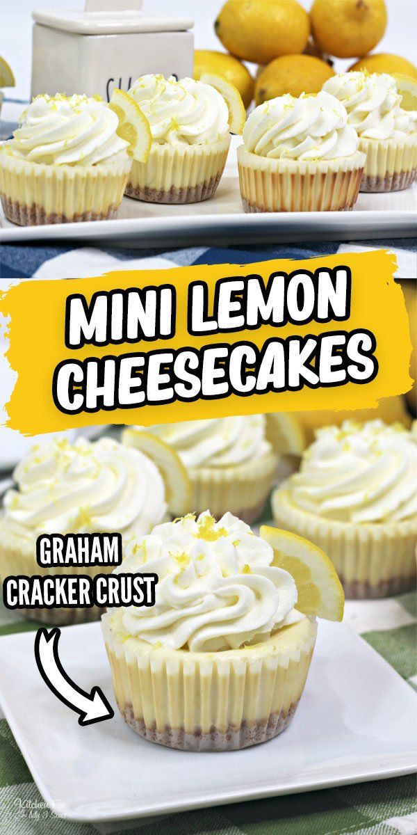 mini lemon cheesecakes with graham cracker crust on the bottom and in the middle