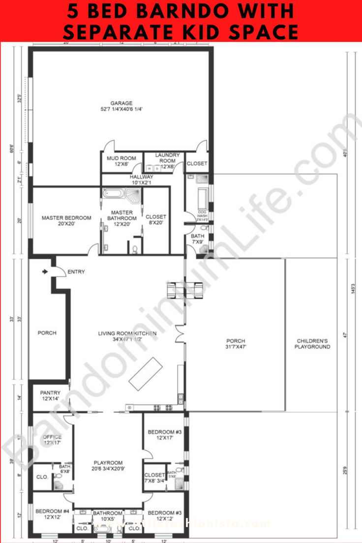 the floor plan for a 3 bedroom apartment with separate kid space in front of it