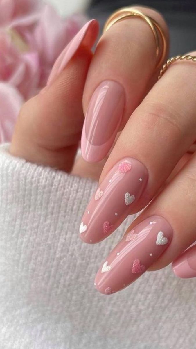 Heart Nail Designs, February Nails, Nail Designs Valentines, Casual Nails, Her Nails, Blue Nail, Oval Nails, Heart Nails, Short Acrylic Nails